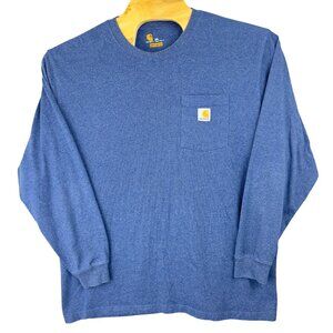 Carhartt T-Shirt Mens 2XL Blue Heavy Front Pocket Long Sleeve Relaxed Fit Cotton